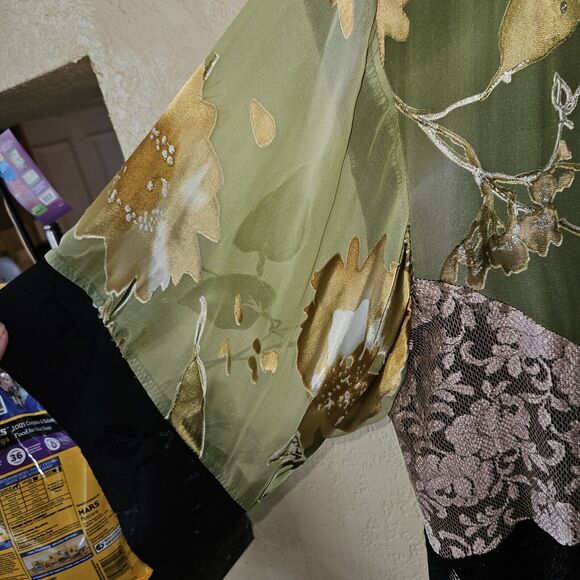 Spencer Alexis silk blend kimono mixed print L Asian embroidered artsy vintage - Picture 4 of 5